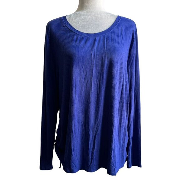 Eloquii Purple Top Round Neck Long Sleeves Side Ruching Women's PLUS Sz 22/24 - Picture 1 of 9